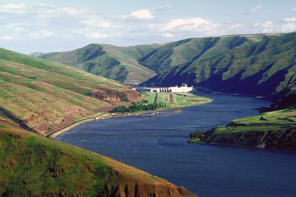 Lower Granite Dam viewed from the canyon hills above the Snake River
