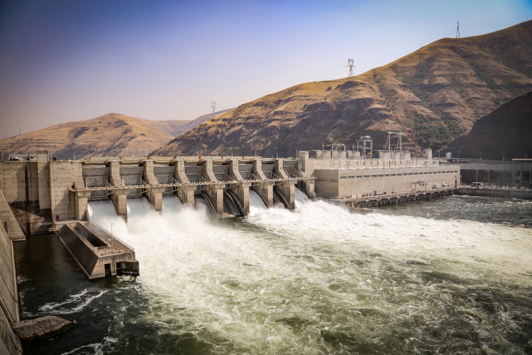 Lower Granite Dam spillway releasing water on the Snake River